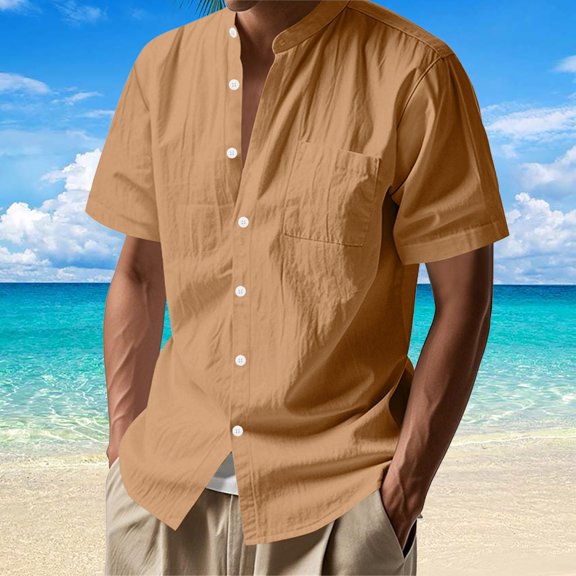 ZZHZGZ Fourth of July V Neck Men's Casual Short Sleeve Linen Button down Shirt Relaxed fit Breathable Comfortable Stylish Daily Wear Vacation Beach Outing Xxl