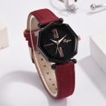 thumbnail image 2 of Reloj de cuarzo con esfera negra geométrica simple Reloj de pulsera con correa de cuero PU para mujer (rojo), 2 of 3