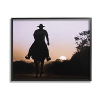 Stupell Industries Cowboy & Setting Sun Landscape Photography Black Framed Art Print Wall Art, 14 x 11