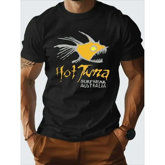 Men's Hot Tuna Surf Graphic T-Shirt - 100% Cotton, Black Casual Summer Tee with Bold Fish Design, Perfect for Everyday & Outdoor Wear