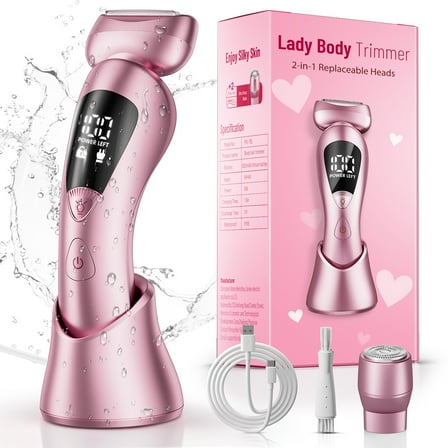 Skdwakiz Electric Razor for Women, 2-in-1 Womens Electric Razor, Rechargeable Cordless Bikini Trimmer Shaver, IPX7 Waterproof Wet Dry Body Pubic Hair Trimmer, Lady Shaver for Face, Underarm & Legs