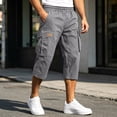 thumbnail image 4 of Capri Cargo Shorts for Men - Below Knee Long Shorts with Pockets Dstring Elastic Waist Baggy Utility Hiking Pants,M, 4 of 7
