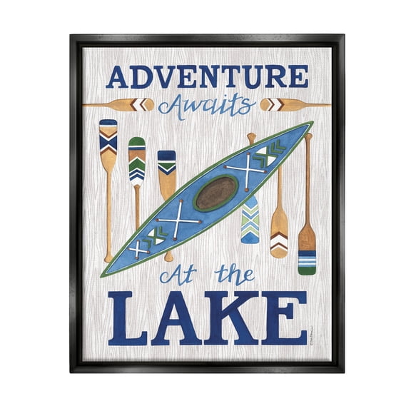 Stupell Industries Adventure Awaits Lakehouse Transportation Painting Black Floater Framed Art Print Wall Art, 17 x 21