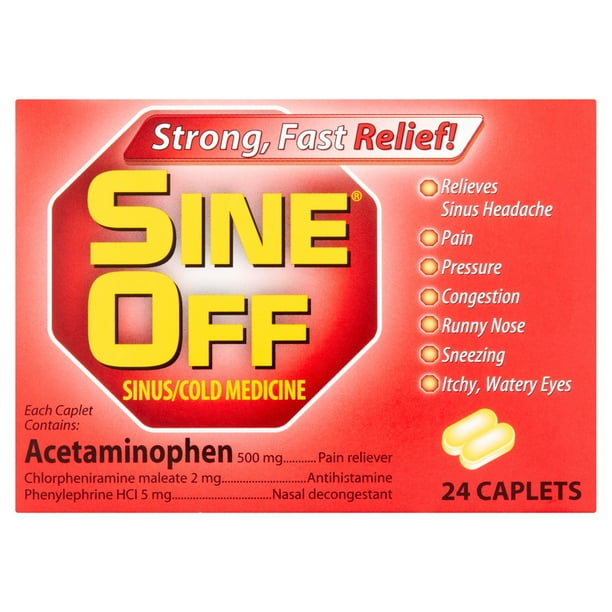 SineOff Sinus/Cold Medicine Caplets 24 ct