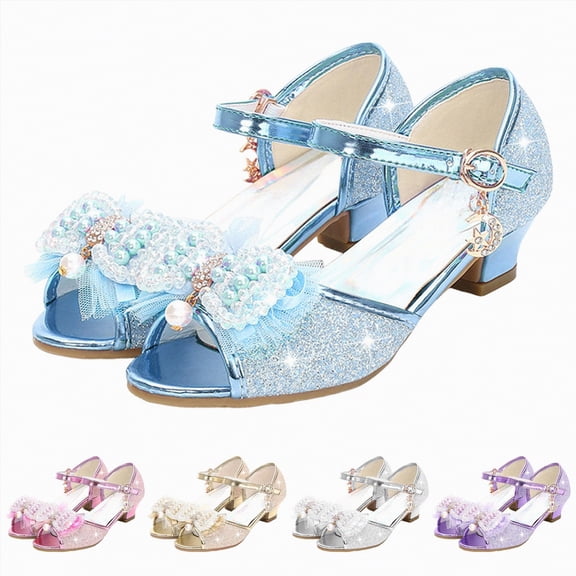 YDFCWXW Girls Mary Jane Glitter Wedding Party Dress Shoes Princess Flower Strap Shoes (Purple, 29)