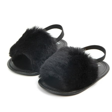 

Baby Infant Girls Faux Fur Sandals Soft Sole Shoes Plush Slide