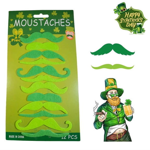 St. Patrick's Day Mustache Green Mustache Green Mustaches Beard Accessories Photo Props for Irish St Patrick's Day Party Decor 12Pcs