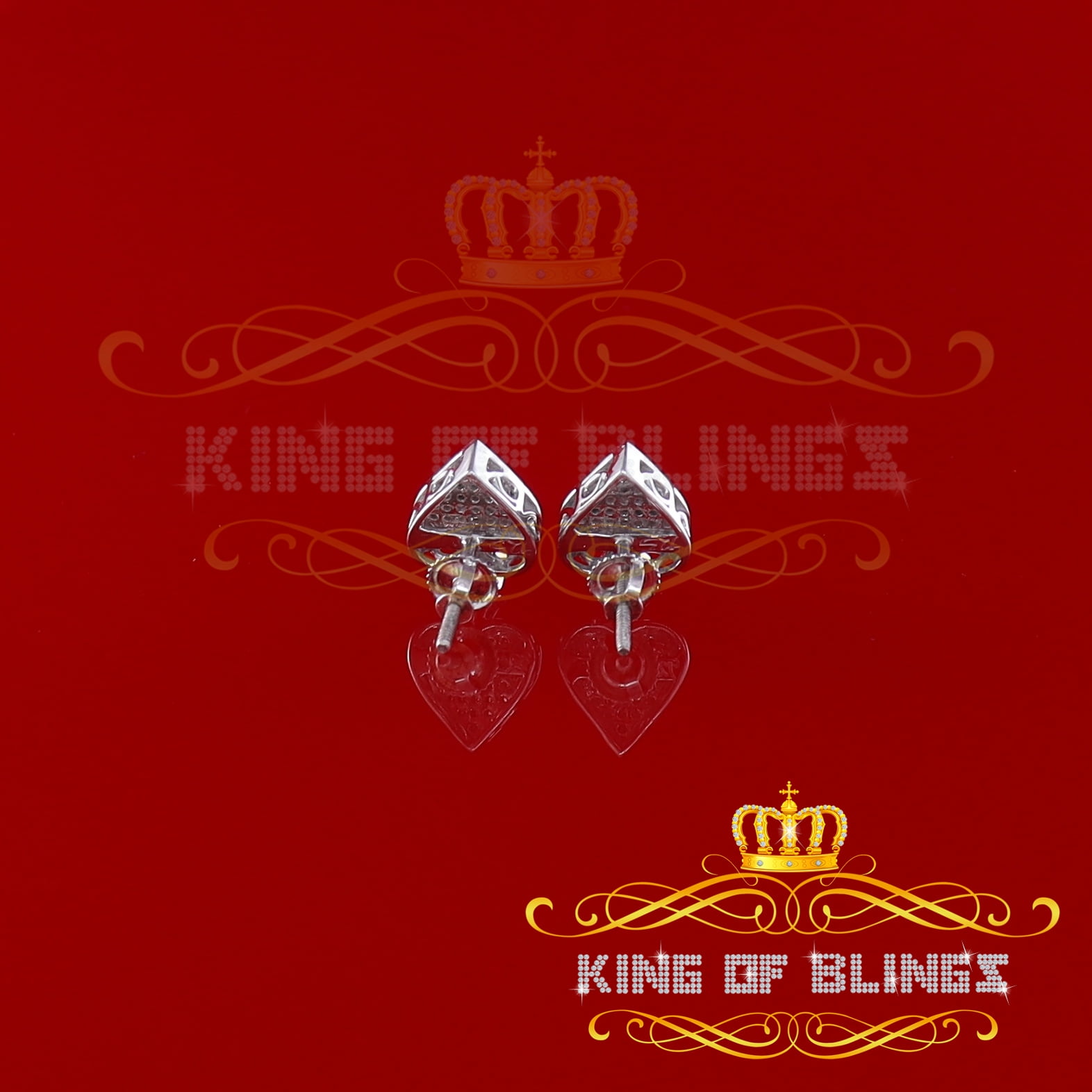 King of Bling's 925 Sterling Silver White 0.15ct Diamond For Women's / Men's Stud Heart Earring