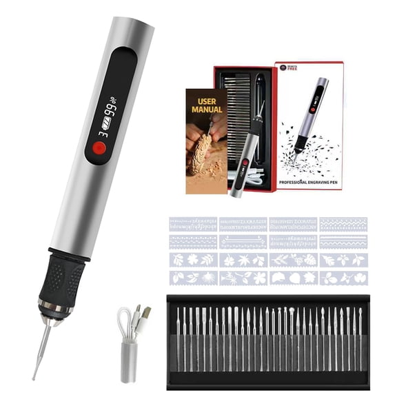 BN-LINK Electric Engraving Pen with 30 Bits, Mini Cordless Rotary Tool, 3 Speed Adjustable, USB Rechargable Engraving Pen for Artists & DIYers,Sliver