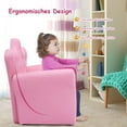 thumbnail image 5 of Kids Sofa with Ottoman, Crown-Like Kids Couch w/Comfy Armrests, Sturdy Wood Structure, PVC Leather Surface & Crystal Decoration, Toddler Chair with Footstool, Ideal for Princess 3-5 (Pink), 5 of 18