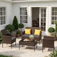 thumbnail image 4 of Gasee 4PCS Patio Rattan Conversation Furniture Set Outdoor Brown/Gray Cushion, 4 of 8