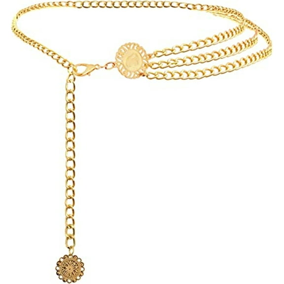 NOGIS Multilayer Chain Belts for Women Adjustable Metal Waist Chain Belt Fashion Belly Link Belt for Pants Dresses