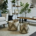 thumbnail image 2 of DecMode 18", 13"W Brown Seagrass Handmade Zigzag Patterned Storage Basket with Black and White Plastic Weaving and Leather Handles, 2-Pieces, 2 of 9