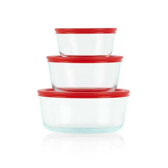 Pyrex 6pc Glass Storage Set with Red Covers