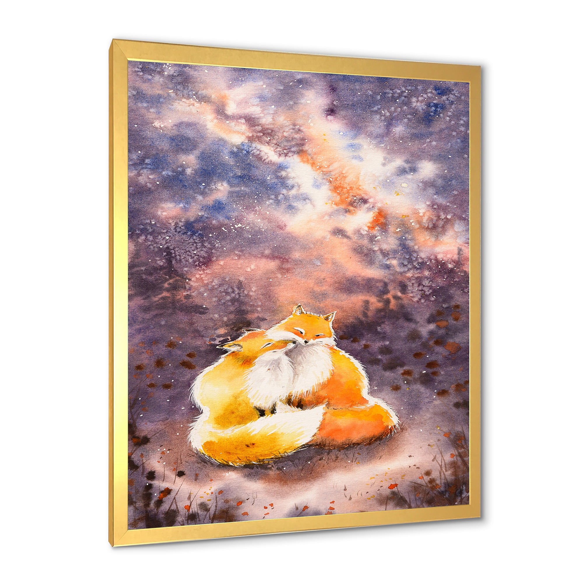 Designart 'Foxes Over A Night Sky Hugging ' Children's Art Framed Art Print
