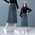 thumbnail image 5 of Falda vaquera de longitud media de estilo nuevo 2024 para mujer, vestido ajustado de cintura alta, estilo vintage, estilo adelgazante, vestido largo, 5 of 5