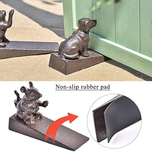 Sungmor Door Stopper Wedge Cast Iron Dog Door Stops Rustic Brown, 1PC