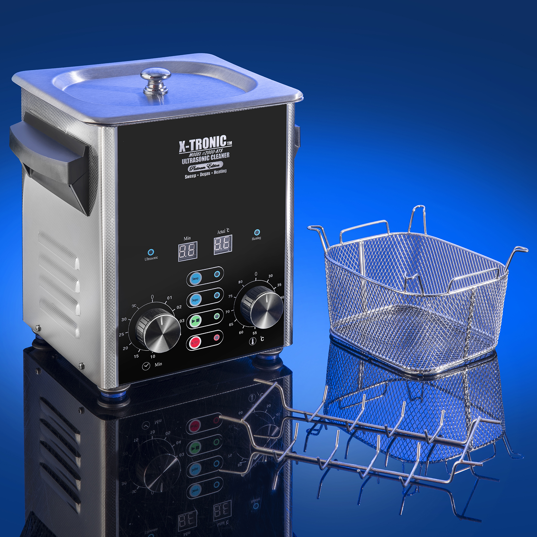 X-Tronic 2000-XTS 2L Stainless Steel Ultrasonic Cleaner with Sweep & Degas, Time/Temp Display & Accessories
