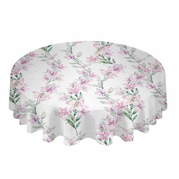 Watercolor Flower Lily Round Tablecloth Waterproof Wedding Banquet Table Cover Dining Decorative Tablecloth