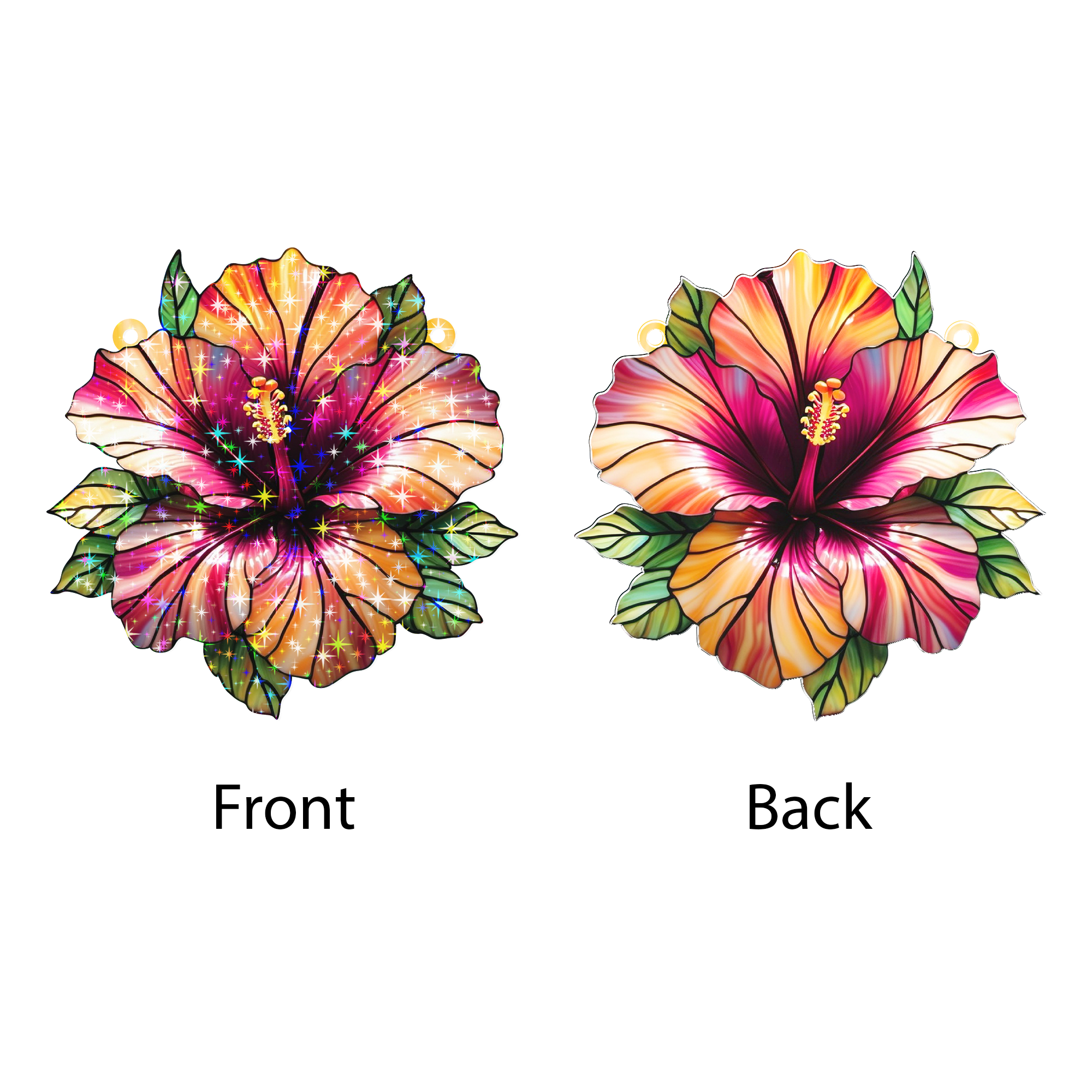 89Bloom Hibiscus Stained Glass Hologram Ornament, Stained Glass Suncatcher Ornaments Home Decor, Flower Holographic Ornaments