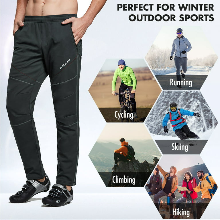 BALEAF Men's Winter Cycling Pants Cold Weather Running Gear Thermal Mountain  Bike Apparel Windproof Jogging Black M 