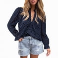 thumbnail image 2 of Towmus Women's Dressy Casual Blouse Tops Fall Spring Puff Long Sleeve Button V Neck Hollow Out Lace Embroidered Shirts, 2 of 7