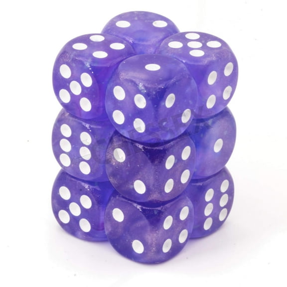 Chessex Borealis 16mm d6 Purple/White Luminary Dice Block (12 dice) (27777)