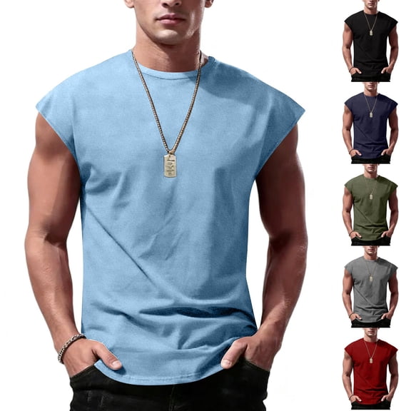 Mens Workout Tank Tops Summer Sleeveless Tee Shirts Casual Stylish Gym Muscle Shirt Loose Fit for Basketball Blue L