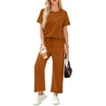 thumbnail image 2 of LISTHA Womens 2 Piece Outfits Summer Casual Short Sleeve Outfits Travel Matching Sets Wide Leg Crop Pants Lounge Sets Saffron L, 2 of 6