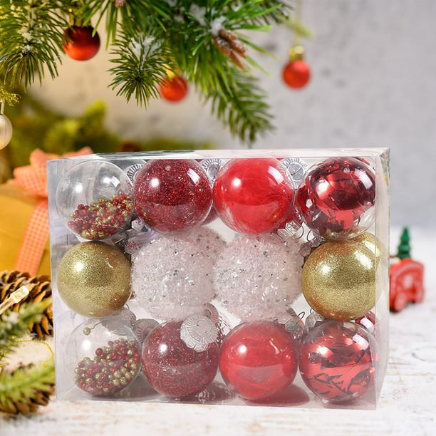 Tnarru 24x Christmas Balls Christmas Baubles Crafts Pendants Christmas Tree Ornaments Xmas Decorations for Wedding Anniversary Party Red Gold