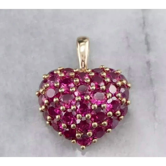 2ct Round Cut Lab-Created Ruby Heart Pendant Necklace for Women, 14k Yellow Gold Plated