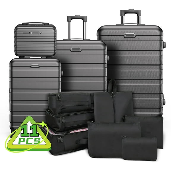 11-Piece Luggage Set with Spinner Wheels, 28" & 24" Suitcases, 20" Travel Bag, 14" Toiletry Case & 7 Packing Organizers – Lightweight Durable Travel Suitcase Set