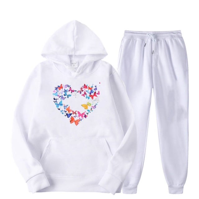 Pantalons pour Femmes Décontractés Mode Imprimé Sportswear Ensemble à Capuche Manches Longues