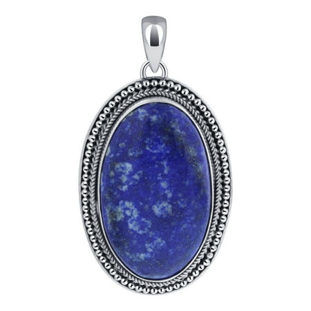 Lapis Lazuli Pendulum Gem Avenue Bezel Setting Oval Lapis Lazuli Gemstone 925 Sterling Silver Bali Design Pendant ()