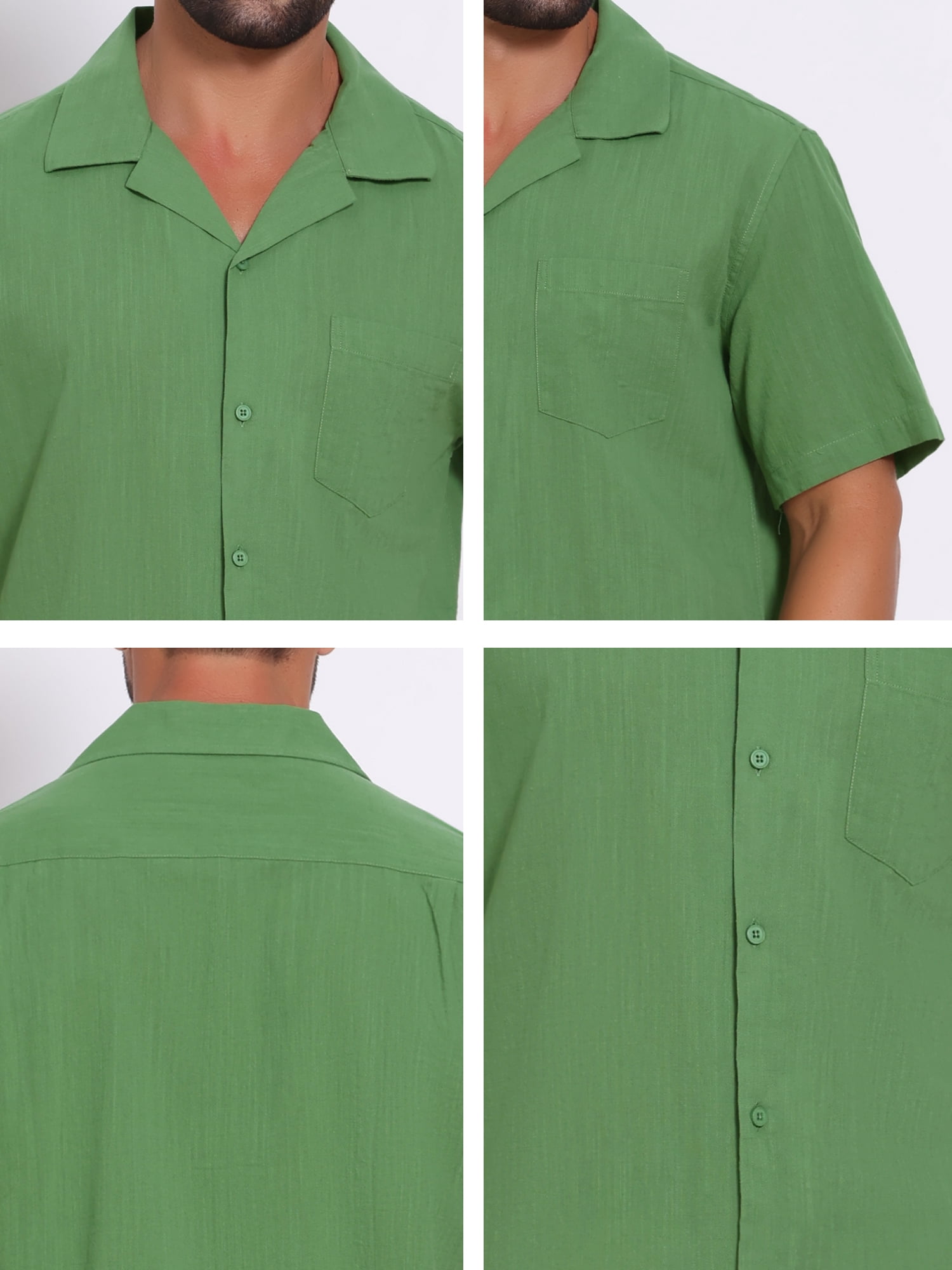 DARING DIVA Men's Camp Collar Button Down Short Sleeve Cotton Shirts M Green