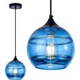 thumbnail image 1 of Blue Glass Pendant Light,Glass Round Shade Pendant Lighting Fixture for Kitchen Island, Sink, Counter, Bar, Dining Room, Matte Black Finish 2 Pacs, 1 of 8