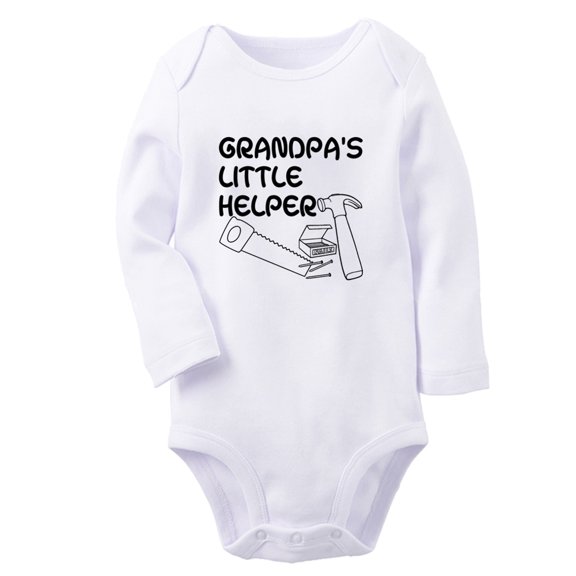 iDzn Babies Grandpa's Little Helper Funny Rompers, Newborn Baby Unisex Bodysuits, Infant Jumpsuits, Toddler Kids Long One-Piece Oufits
