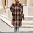 thumbnail image 3 of SWSMCLT Women's Plaid Printed Trench Coat Long Sleeve Button Down Shirt Soft Fall Button Casual Long Tops Split Spring Black XX-Large, 3 of 4