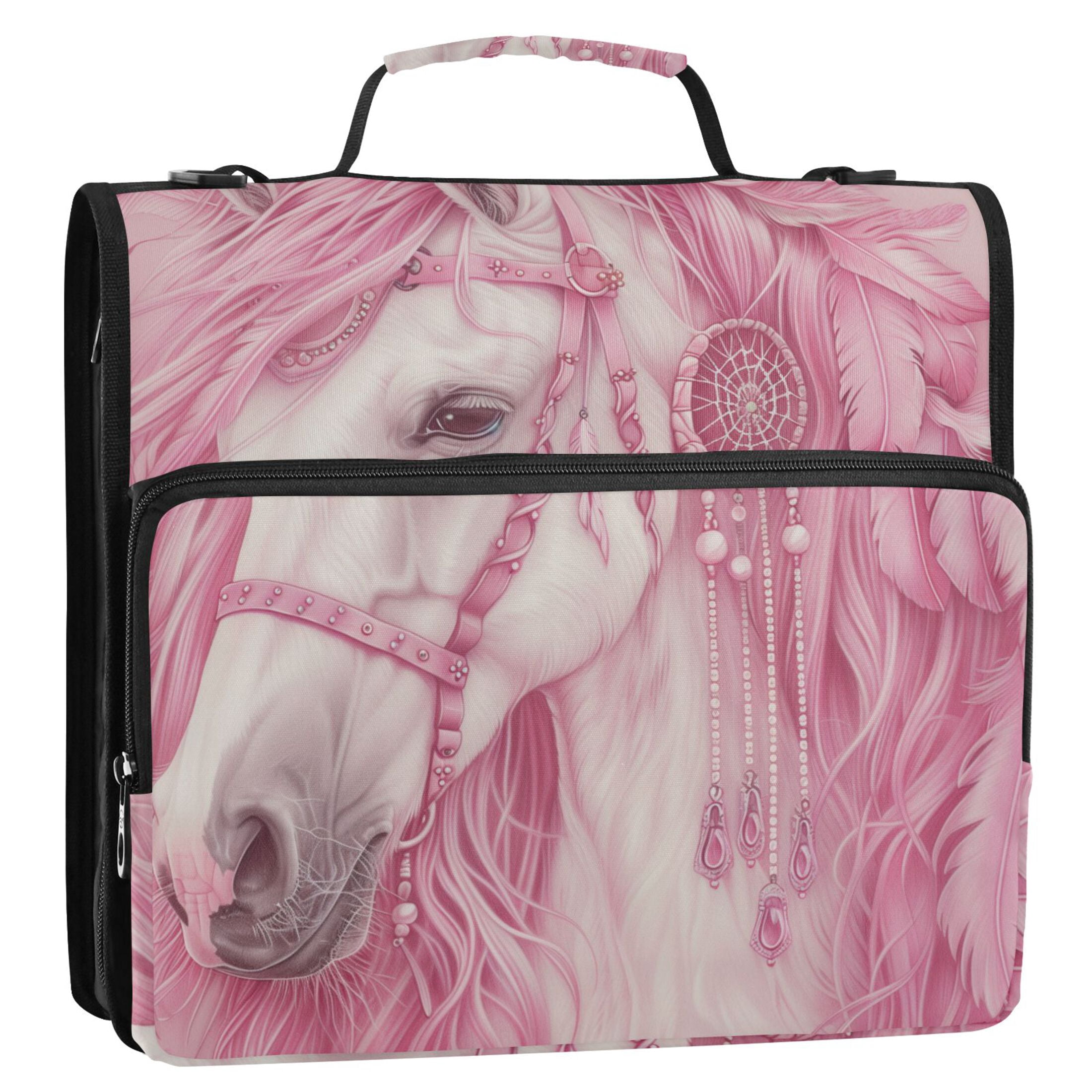 3 Ring Zipper Binder with Shoulder Strap Waterproof Trapper Keeper 2 Inch D-Ring 500 Sheets Capacity Elegant Horse with Long Hair