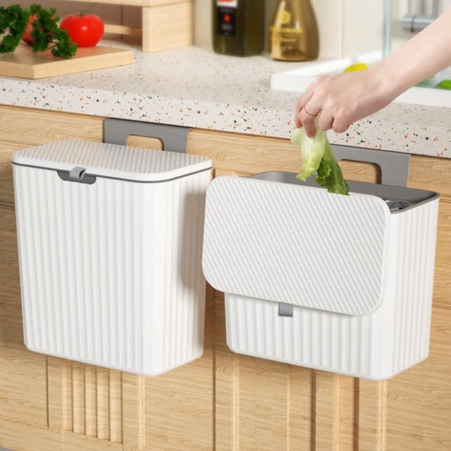 Papelera de cocina para colgar en la puerta del armario del hogar con tapa Papelera de cocina de pared para colgar en el inodoro Inodoro