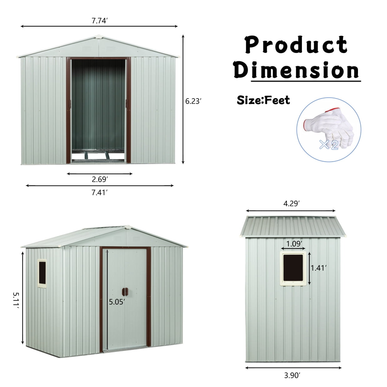 8ft x 4ft Outdoor Storage Sheds, Metal Waterproof Tool Sheds with Latch & Air Vents & External Base Plate, Heavy-Duty Sheds Unit for Patio Storage,Garbage Can, Chicken Coop, White