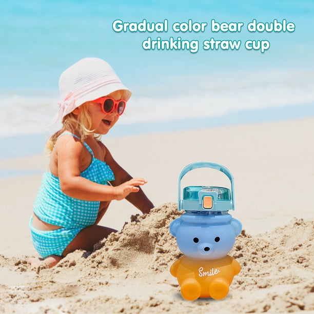 Bear Drinking Cup Bounce Cover 1100ml Cup Double Straw para Camping Trip (Azul) Ehuebsd Para estrenar