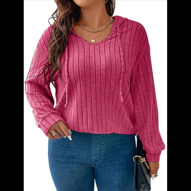 Sudadera con Capucha para Mujer, de Larga, Holgada y con Cordón Ajustable, Básica Rosa XXXL