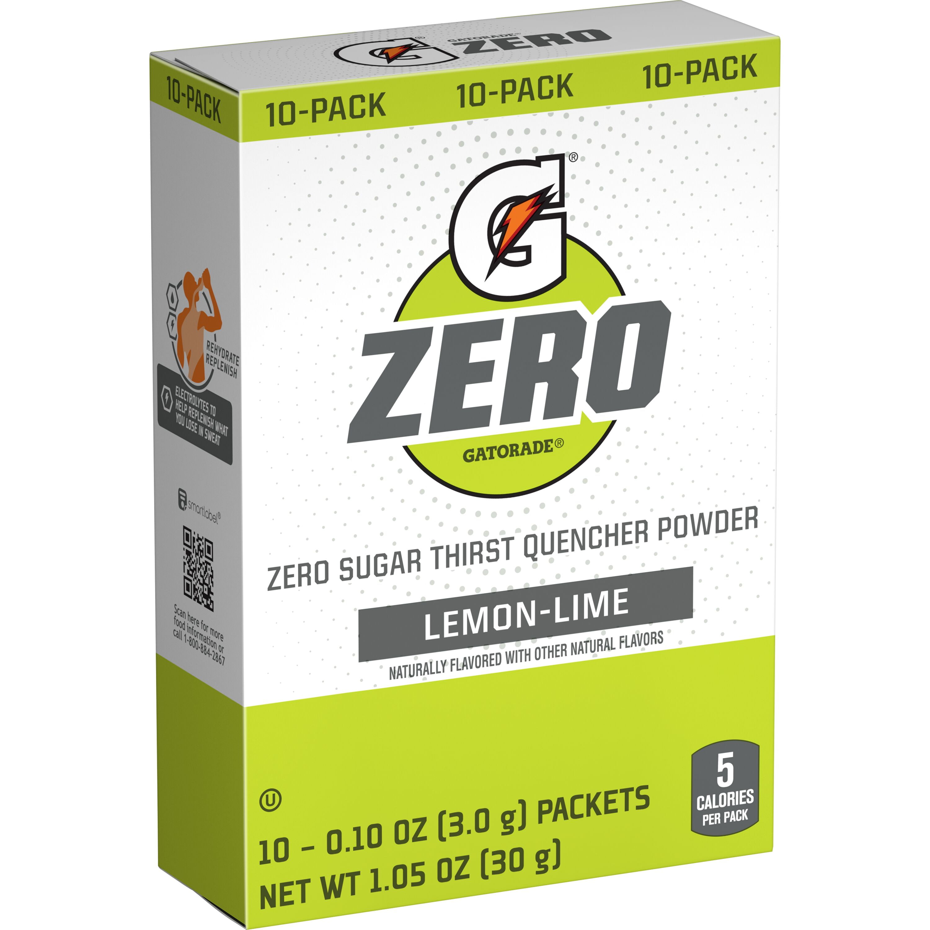 Gatorade G Zero Sports Drink Lemon Lime, Powdered Energy Drink Mix, 0.10 oz, 10 Count Packets