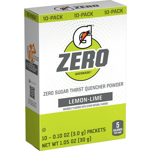 Gatorade G Zero Sports Drink Lemon Lime, Powdered Energy Drink Mix, 0.10 oz, 10 Count Packets