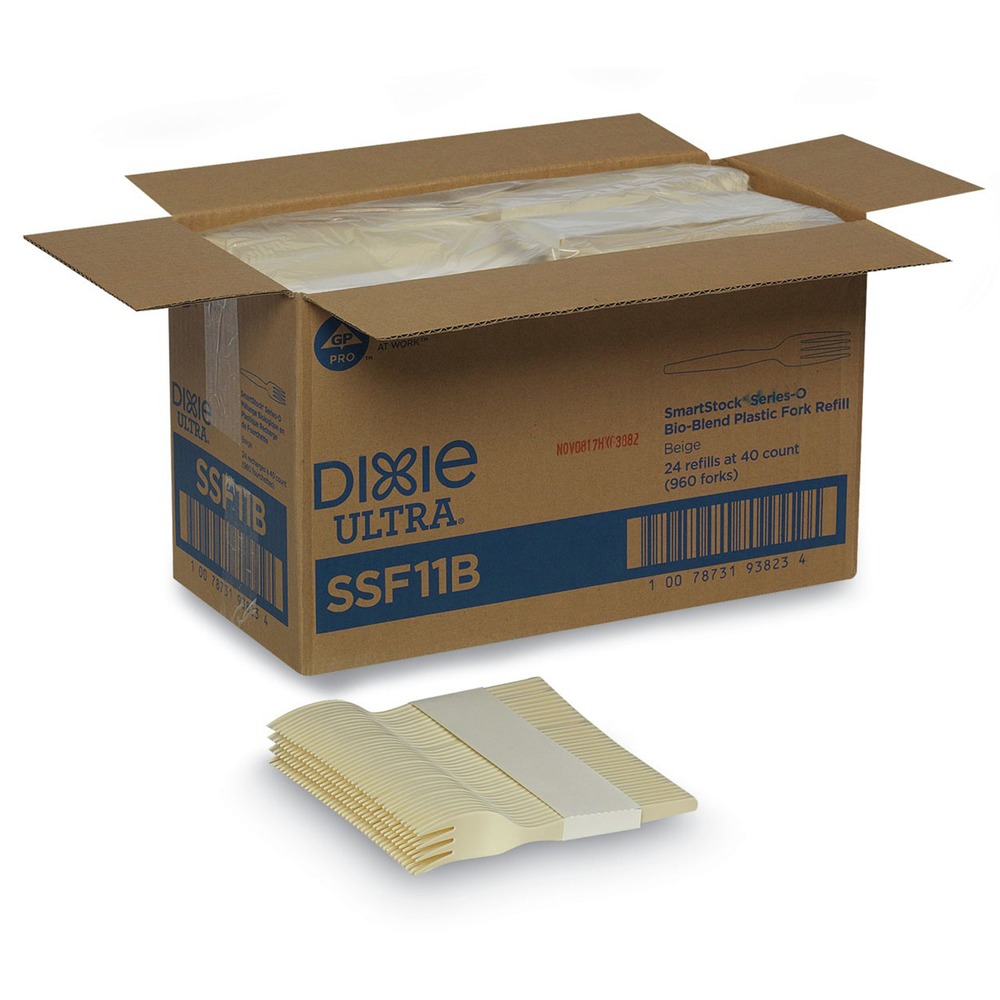 SmartStock Series-O 6.5 in. Mediumweight Bio-Blend Plastic Cutlery Forks Refill - Beige (40/Pack, 24 Packs/Carton)