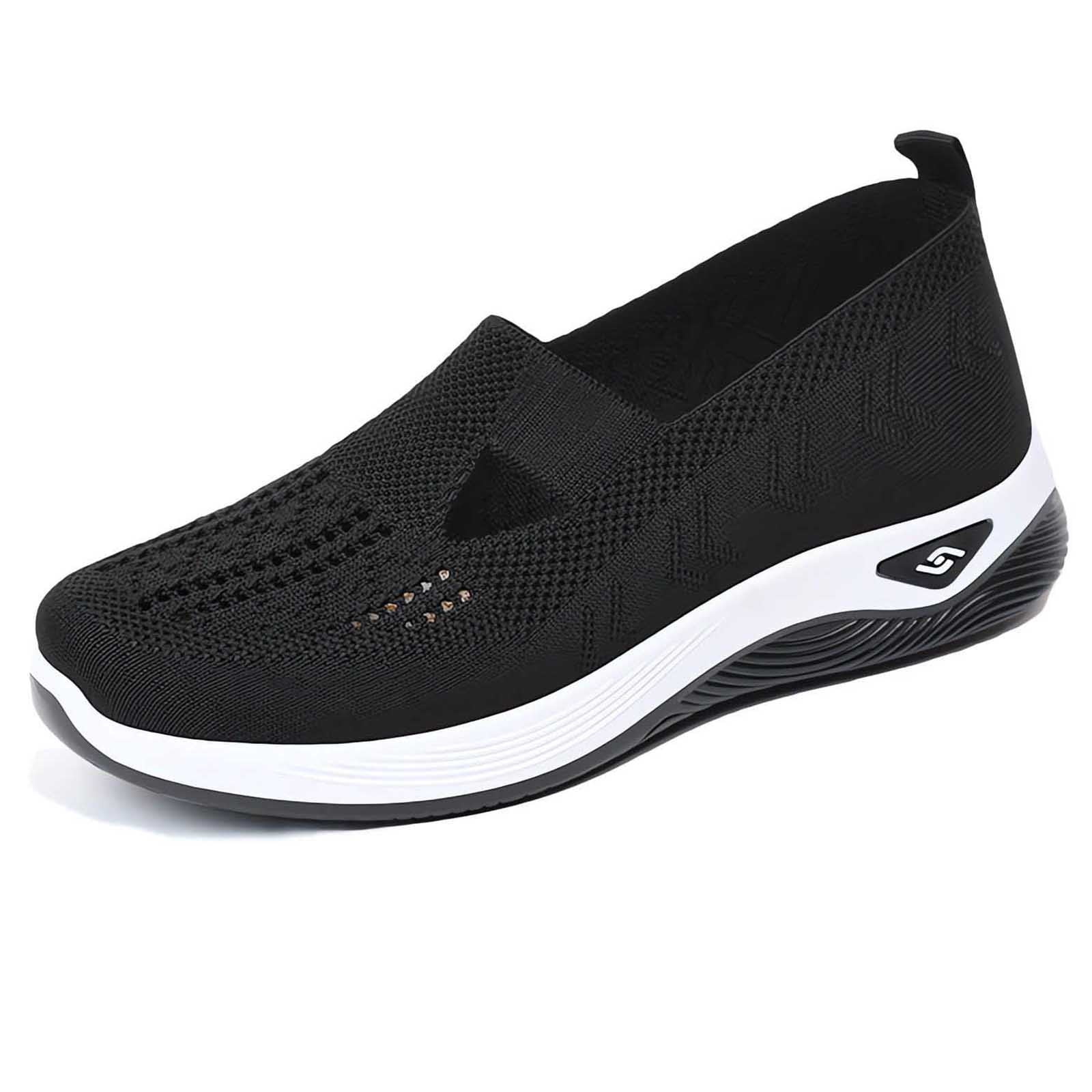 Women's New Large Size Casual Mesh Slip-on Women's Shoes Soft Sole Breathable Fashion Mother Shoes Black qILAKOG Size 5.5