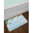 thumbnail image 2 of Seashells Bath Mat, Star Fish Seashell Tropic Plants Leaves Seaweed Nautical Boat Marine, Non-Slip Plush Mat Bathroom Kitchen Laundry Room Decor, 29.5 X 17.5 Inches, Pale Blue Green Amber, Ambesonne, 2 of 2