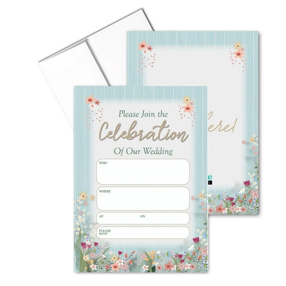 Spring Wildflowers Wedding Invitation - 25 Invites with Envelopes - B15256