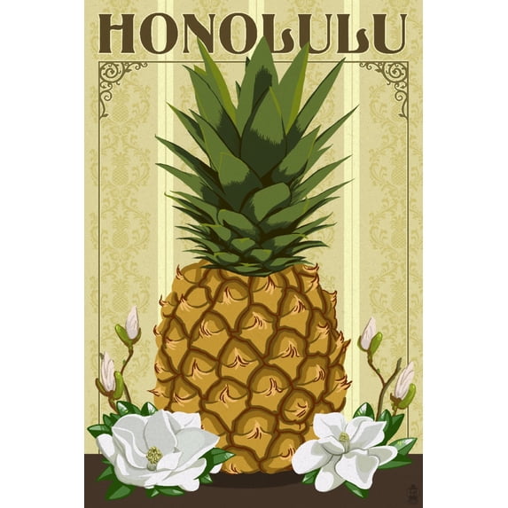 Honolulu, Colonial Pineapple (12x18 Wall Art Poster, Room Decor)
